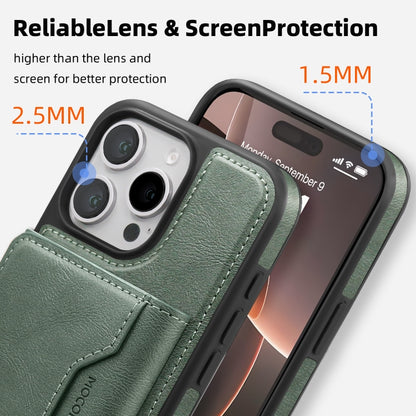 For iPhone 15 Shield Multi-functional MagSafe Card Bag Phone Case(Green) - iPhone 15 Cases by buy2fix | Online Shopping UK | buy2fix
