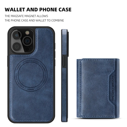 For iPhone 15 Pro Shield Multi-functional MagSafe Card Bag Phone Case(Blue) - iPhone 15 Pro Cases by buy2fix | Online Shopping UK | buy2fix