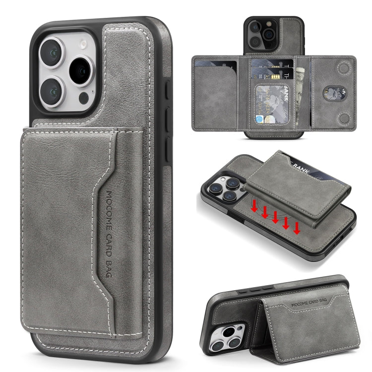 For iPhone 15 Pro Shield Multi-functional MagSafe Card Bag Phone Case(Grey) - iPhone 15 Pro Cases by buy2fix | Online Shopping UK | buy2fix