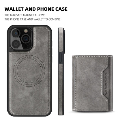 For iPhone 15 Pro Shield Multi-functional MagSafe Card Bag Phone Case(Grey) - iPhone 15 Pro Cases by buy2fix | Online Shopping UK | buy2fix