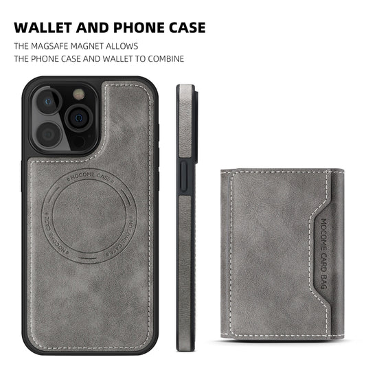 For iPhone 15 Pro Shield Multi-functional MagSafe Card Bag Phone Case(Grey) - iPhone 15 Pro Cases by buy2fix | Online Shopping UK | buy2fix