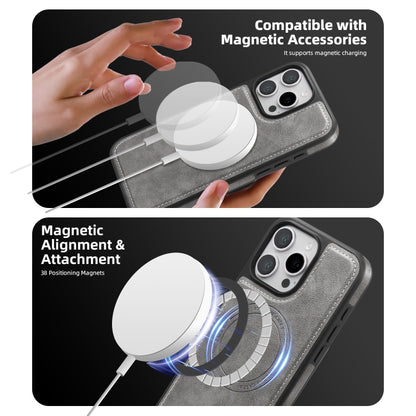 For iPhone 15 Pro Shield Multi-functional MagSafe Card Bag Phone Case(Grey) - iPhone 15 Pro Cases by buy2fix | Online Shopping UK | buy2fix