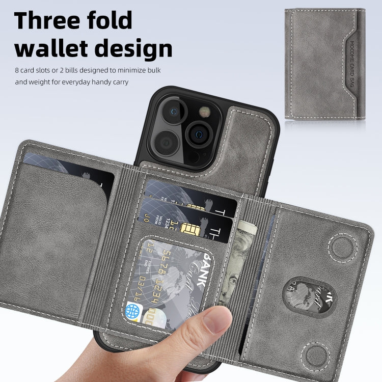 For iPhone 15 Pro Shield Multi-functional MagSafe Card Bag Phone Case(Grey) - iPhone 15 Pro Cases by buy2fix | Online Shopping UK | buy2fix