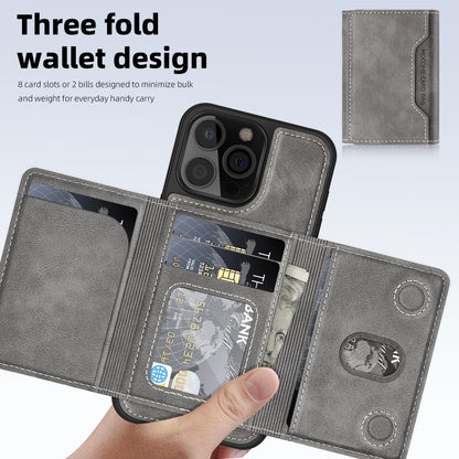 For iPhone 15 Pro Shield Multi-functional MagSafe Card Bag Phone Case(Grey) - iPhone 15 Pro Cases by buy2fix | Online Shopping UK | buy2fix