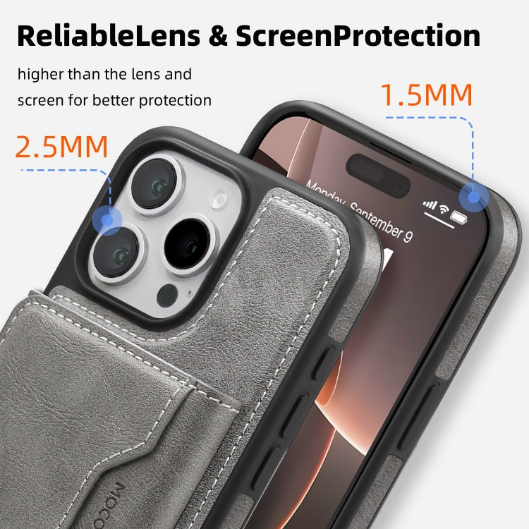 For iPhone 15 Pro Shield Multi-functional MagSafe Card Bag Phone Case(Grey) - iPhone 15 Pro Cases by buy2fix | Online Shopping UK | buy2fix