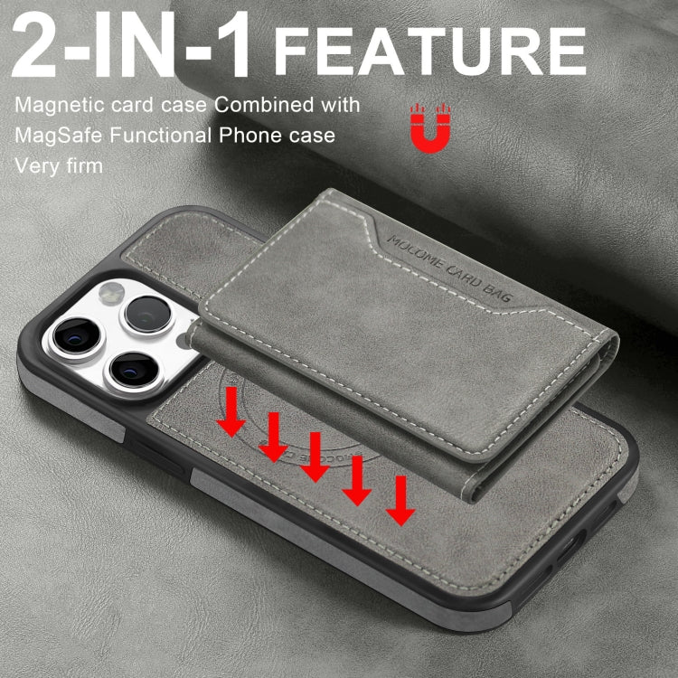 For iPhone 15 Pro Shield Multi-functional MagSafe Card Bag Phone Case(Grey) - iPhone 15 Pro Cases by buy2fix | Online Shopping UK | buy2fix