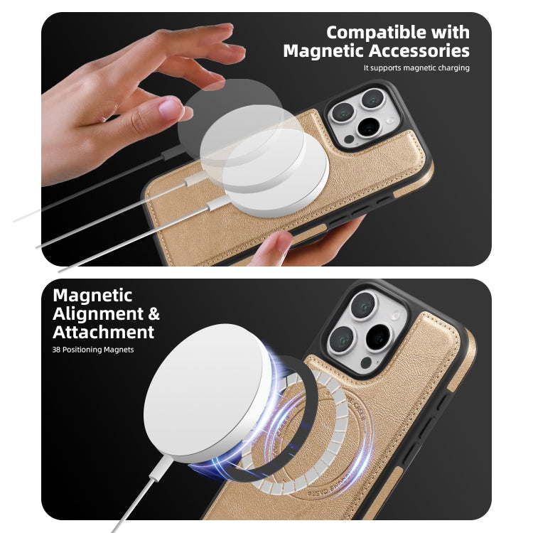 For iPhone 16 Pro Shield Multi-functional MagSafe Card Bag Phone Case(Desert Gold) - iPhone 16 Pro Cases by buy2fix | Online Shopping UK | buy2fix