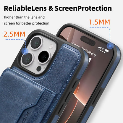 For iPhone 16 Pro Shield Multi-functional MagSafe Card Bag Phone Case(Blue) by buy2fix