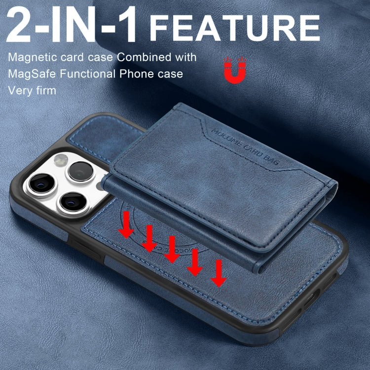 For iPhone 16 Pro Shield Multi-functional MagSafe Card Bag Phone Case(Blue) by buy2fix