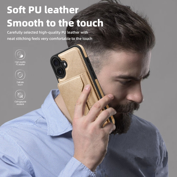 For iPhone 16 Plus Shield Multi-functional MagSafe Card Bag Phone Case(Desert Gold) - iPhone 16 Plus Cases by buy2fix | Online Shopping UK | buy2fix