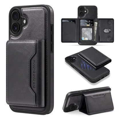 For iPhone 16 Plus Shield Multi-functional MagSafe Card Bag Phone Case(Black) - iPhone 16 Plus Cases by buy2fix | Online Shopping UK | buy2fix