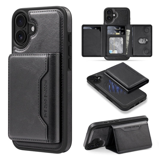 For iPhone 16 Plus Shield Multi-functional MagSafe Card Bag Phone Case(Black) - iPhone 16 Plus Cases by buy2fix | Online Shopping UK | buy2fix