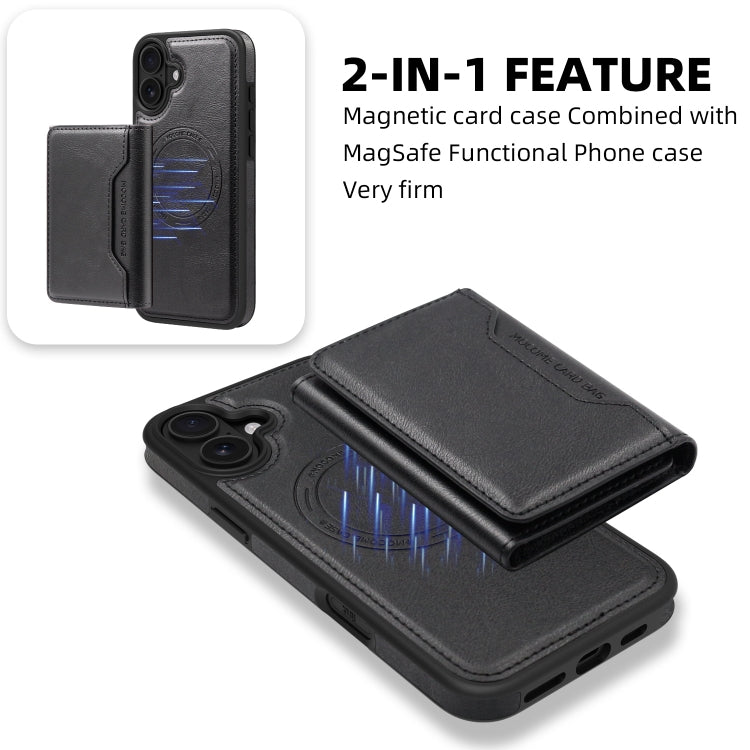 For iPhone 16 Plus Shield Multi-functional MagSafe Card Bag Phone Case(Black) - iPhone 16 Plus Cases by buy2fix | Online Shopping UK | buy2fix