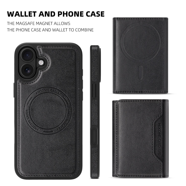 For iPhone 16 Plus Shield Multi-functional MagSafe Card Bag Phone Case(Black) - iPhone 16 Plus Cases by buy2fix | Online Shopping UK | buy2fix