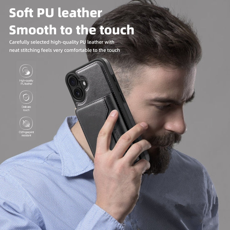 For iPhone 16 Plus Shield Multi-functional MagSafe Card Bag Phone Case(Black) - iPhone 16 Plus Cases by buy2fix | Online Shopping UK | buy2fix