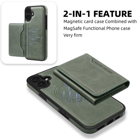 For iPhone 16 Plus Shield Multi-functional MagSafe Card Bag Phone Case(Green) - iPhone 16 Plus Cases by buy2fix | Online Shopping UK | buy2fix