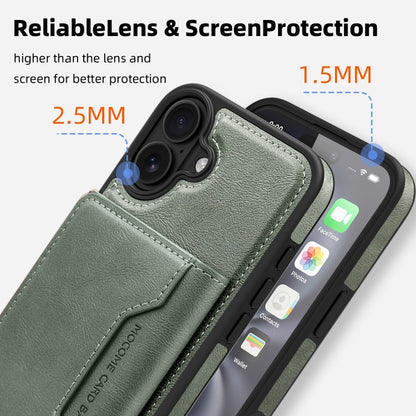 For iPhone 16 Plus Shield Multi-functional MagSafe Card Bag Phone Case(Green) - iPhone 16 Plus Cases by buy2fix | Online Shopping UK | buy2fix