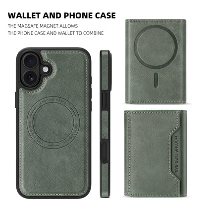For iPhone 16 Plus Shield Multi-functional MagSafe Card Bag Phone Case(Green) - iPhone 16 Plus Cases by buy2fix | Online Shopping UK | buy2fix