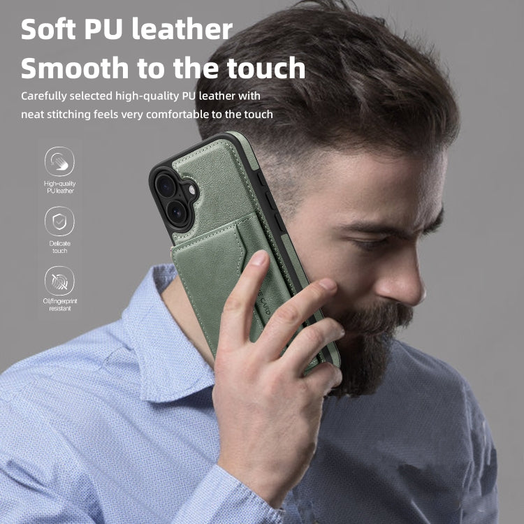 For iPhone 16 Plus Shield Multi-functional MagSafe Card Bag Phone Case(Green) - iPhone 16 Plus Cases by buy2fix | Online Shopping UK | buy2fix