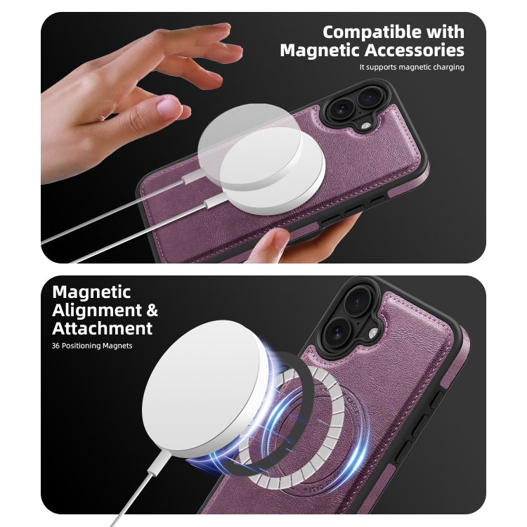 For iPhone 16 Shield Multi-functional MagSafe Card Bag Phone Case(Purple) - iPhone 16 Cases by buy2fix | Online Shopping UK | buy2fix