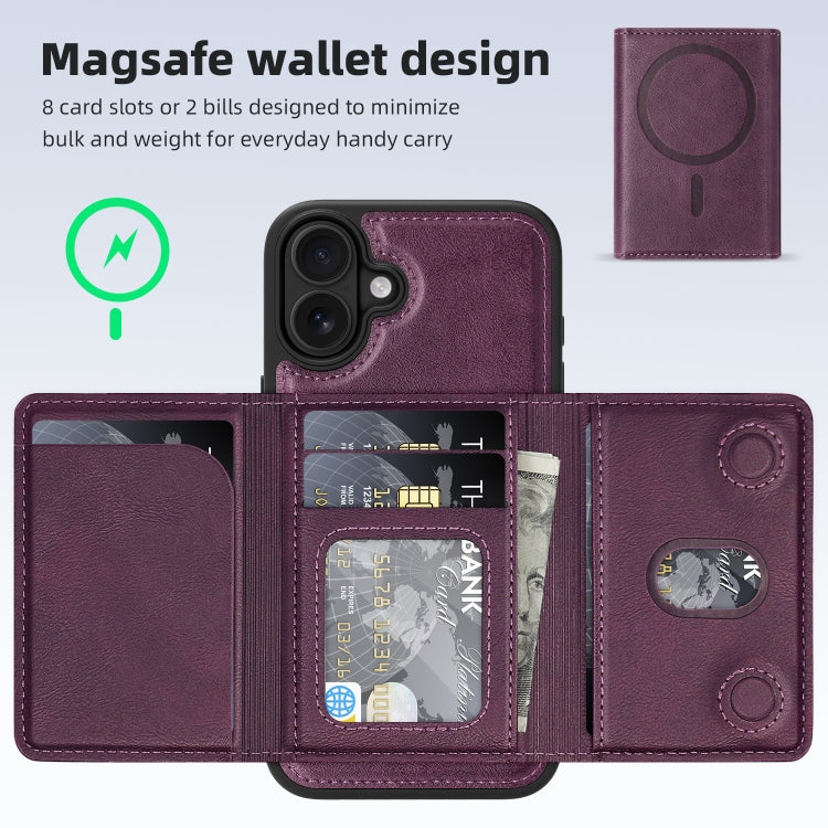 For iPhone 16 Shield Multi-functional MagSafe Card Bag Phone Case(Purple) - iPhone 16 Cases by buy2fix | Online Shopping UK | buy2fix