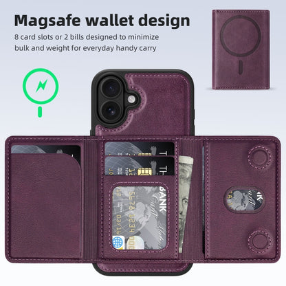For iPhone 16 Shield Multi-functional MagSafe Card Bag Phone Case(Purple) - iPhone 16 Cases by buy2fix | Online Shopping UK | buy2fix