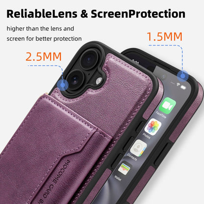 For iPhone 16 Shield Multi-functional MagSafe Card Bag Phone Case(Purple) - iPhone 16 Cases by buy2fix | Online Shopping UK | buy2fix