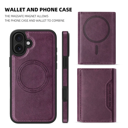 For iPhone 16 Shield Multi-functional MagSafe Card Bag Phone Case(Purple) - iPhone 16 Cases by buy2fix | Online Shopping UK | buy2fix