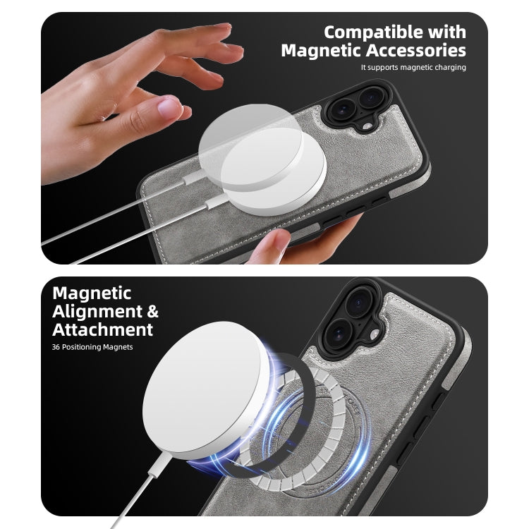 For iPhone 16 Shield Multi-functional MagSafe Card Bag Phone Case(Grey) - iPhone 16 Cases by buy2fix | Online Shopping UK | buy2fix