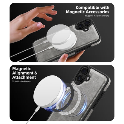 For iPhone 16 Shield Multi-functional MagSafe Card Bag Phone Case(Grey) - iPhone 16 Cases by buy2fix | Online Shopping UK | buy2fix