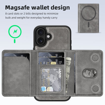 For iPhone 16 Shield Multi-functional MagSafe Card Bag Phone Case(Grey) - iPhone 16 Cases by buy2fix | Online Shopping UK | buy2fix