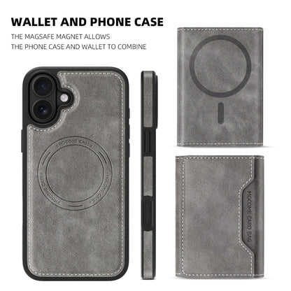 For iPhone 16 Shield Multi-functional MagSafe Card Bag Phone Case(Grey) - iPhone 16 Cases by buy2fix | Online Shopping UK | buy2fix