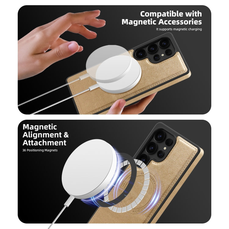 For Samsung Galaxy S25 5G Shield Multi-functional MagSafe Card Bag Phone Case(Desert Gold) by buy2fix