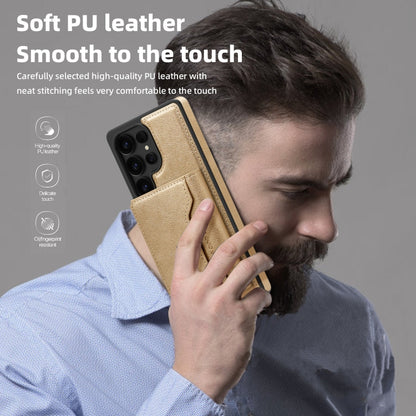 For Samsung Galaxy S25 5G Shield Multi-functional MagSafe Card Bag Phone Case(Desert Gold) by buy2fix