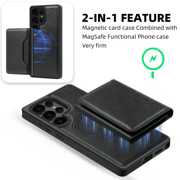 For Samsung Galaxy S25 5G Shield Multi-functional MagSafe Card Bag Phone Case(Black) by buy2fix