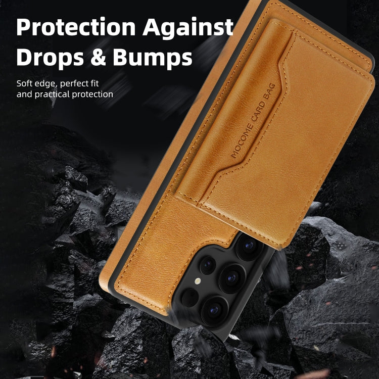 For Samsung Galaxy S25 5G Shield Multi-functional MagSafe Card Bag Phone Case(Brown) by buy2fix
