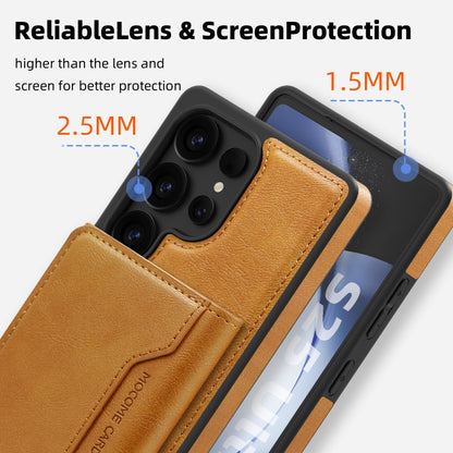 For Samsung Galaxy S25 5G Shield Multi-functional MagSafe Card Bag Phone Case(Brown) by buy2fix