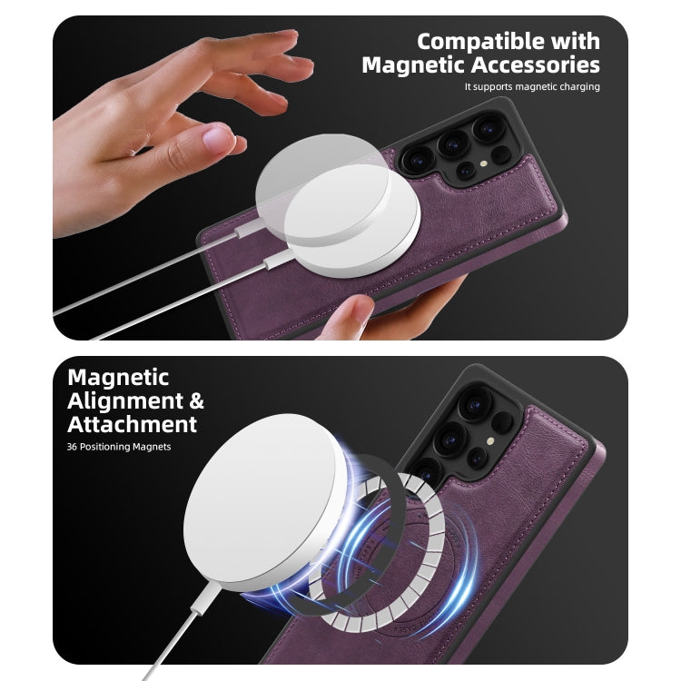For Samsung Galaxy S25 5G Shield Multi-functional MagSafe Card Bag Phone Case(Purple) by buy2fix