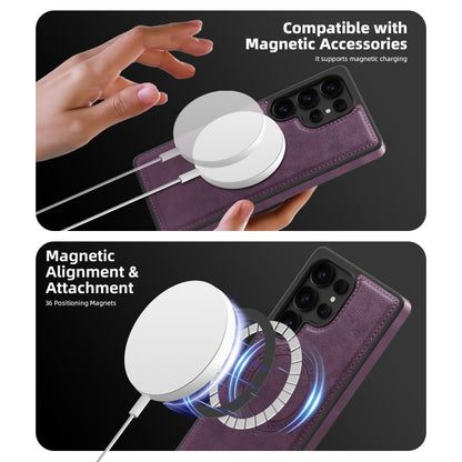 For Samsung Galaxy S25 5G Shield Multi-functional MagSafe Card Bag Phone Case(Purple) by buy2fix