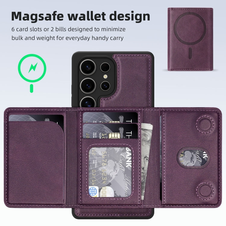 For Samsung Galaxy S25 5G Shield Multi-functional MagSafe Card Bag Phone Case(Purple) by buy2fix