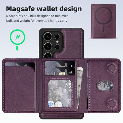 For Samsung Galaxy S25 5G Shield Multi-functional MagSafe Card Bag Phone Case(Purple) by buy2fix