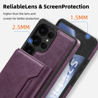 For Samsung Galaxy S25 5G Shield Multi-functional MagSafe Card Bag Phone Case(Purple) by buy2fix