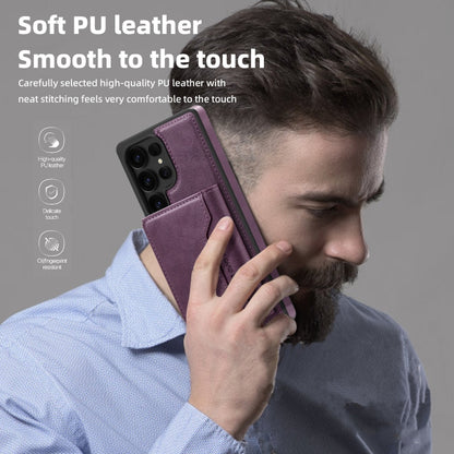 For Samsung Galaxy S25 5G Shield Multi-functional MagSafe Card Bag Phone Case(Purple) by buy2fix