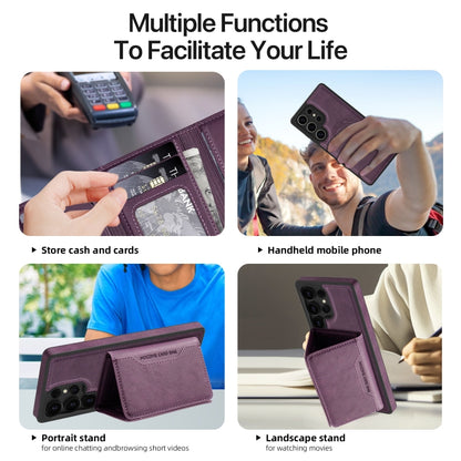 For Samsung Galaxy S25 5G Shield Multi-functional MagSafe Card Bag Phone Case(Purple) by buy2fix