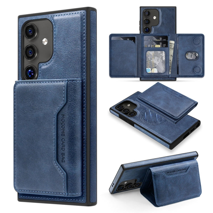 For Samsung Galaxy S25 5G Shield Multi-functional MagSafe Card Bag Phone Case(Blue) by buy2fix