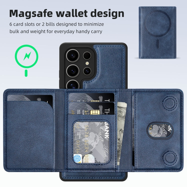 For Samsung Galaxy S25 5G Shield Multi-functional MagSafe Card Bag Phone Case(Blue) by buy2fix