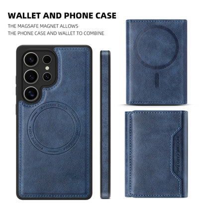 For Samsung Galaxy S25 5G Shield Multi-functional MagSafe Card Bag Phone Case(Blue) by buy2fix