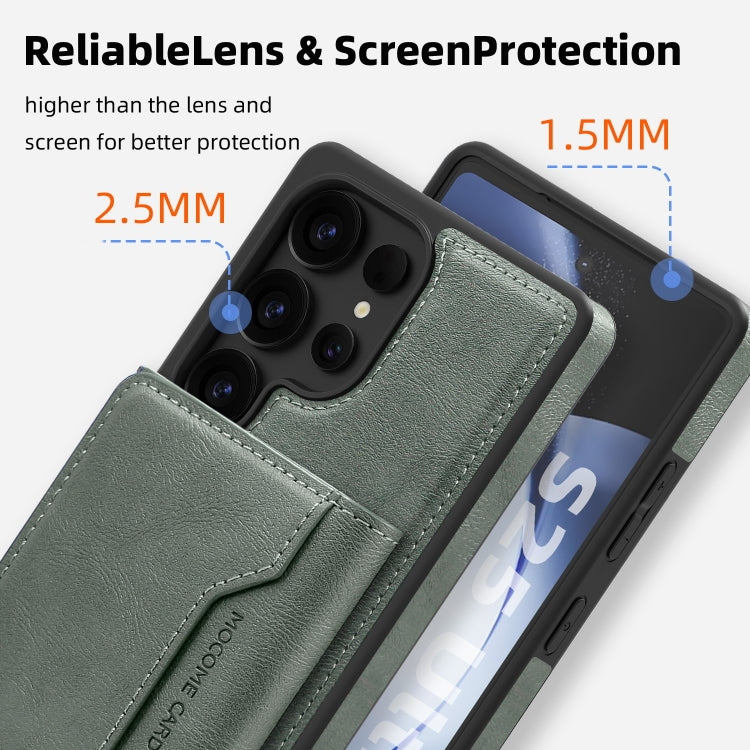 For Samsung Galaxy S25 5G Shield Multi-functional MagSafe Card Bag Phone Case(Green) by buy2fix