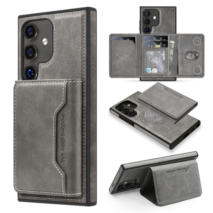 For Samsung Galaxy S25 5G Shield Multi-functional MagSafe Card Bag Phone Case(Grey) by buy2fix