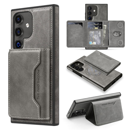 For Samsung Galaxy S25 5G Shield Multi-functional MagSafe Card Bag Phone Case(Grey) by buy2fix